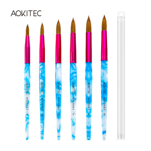 Acrylic Kolinsky Nail Brushes Blue And Pink Sizes 8-18 Nail Art Brush Round Hair