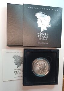 2021 High Relief Peace Silver Dollar Uncirculated With Original Packaging & COA
