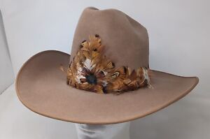 Vintage Morris West Original Cowboy Hat Western Wool Felt Feather Men's 7 1/4