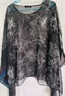 Women’s DGT Poncho Black With White Flowers Fun Funky Touch Of Color