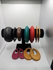 Lot of vintage to modern wood bangles and earrings brown green red yellow pink