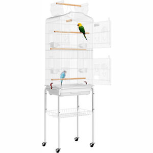 59'' Bird Cage with Rolling Stand Cockatiel Parakeet Finch Parrot Birdcage White