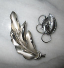 Silver Textured Vintage Leaf Brooch Pin lot of 2