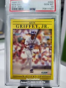 1991 Fleer Ken Griffey Jr. Card #450 Fresh Grade PSA 10 Gem MT