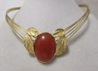 Vintage Trifari Faux Carnelian Gold Tone Leaf Collar Necklace