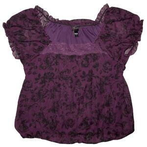 TORRID Blouse Shirt Top Womens Size 1 Purple Stretch Floral Lined 1X 14/16