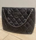 Chanel CC Hamptons Double Stitch Calfskin Black Grand Shopping Tote Shoulder Bag