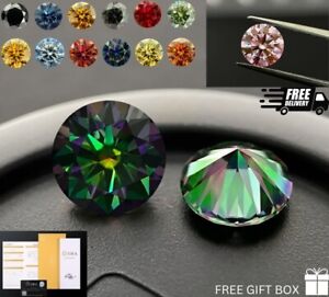 GRA Certified Loose Colored Moissanite Round Stones D VVS1 All Sizes