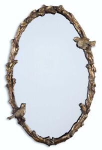 Bird On Branch Oval Wall Mirror Paza Mirror Antique Gold ~ Uttermost 13575