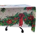 Vintage MCM Christmas Tablecloth Poinsettia Fruit 70 x79” Handmade See Blemishes