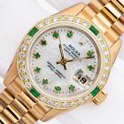 Rolex Lady President DateJust MOP Emerald Dial Yellow Gold Diamond  Bezel Watch
