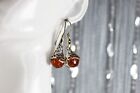 vintage sterling silver Amber Cabochon Wire dangle earrings 2