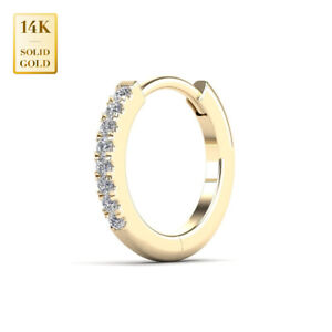 14K Real Diamond Hoop Earring, Real solid Gold Micropavé Natural Genuine Piercin