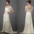 Vintage Wedding Dresses with Sleeves Fairy Lace Chiffon V Neck Bridal Gowns