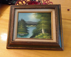 Vintage Framed Oil Painting Trees River Landscape Signed C. Hope