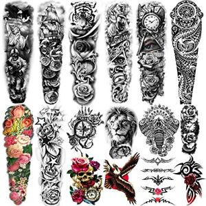 Yazhiji Extra Large Temporary Tattoos 8 Sheets Full Arm Fake Tattoos and 8 Sh...