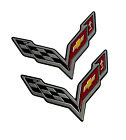 2 Fender Console Badge Engine Cover Aluminum Emblems Corvette Stingray C7 Flag