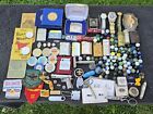 Old Junk Drawer Lot Marbles Lighters Casino Coin Tokens Lapel Pins Watch Parts