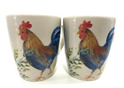 Set Of Two Paula Deen Garden Country Blue Feathered Rooster Coffee Mugs