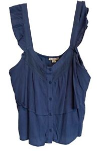 American Eagle Womens Crop Top Size XL Blue Babydoll Ruffle Sleeve Lace Boho
