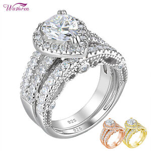 Wuziwen 4CT Cubic Zircon Sterling Silver Wedding Ring Set for Women Ring Jewelry