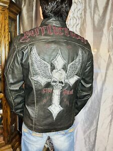 Limited Edition Authentic Affliction Embroidered Skull Leather Jacket #1968/2300