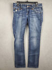 Rock Revival Jeans Womens 30x34 Blue Jen Straight Distressed Embroidered Denim