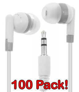 Bulk WHOLESALE Lot of 100 White/Gray 3.5mm Earbuds / Individually Wrapped