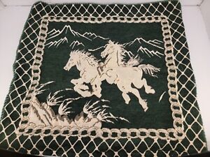 Tapestry Green & White Horses Wall Hanging Running Galloping Steeds, 17