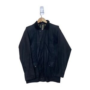 Black Wax Jacket Cotton Tartan Blanket Lined Coat Size Small