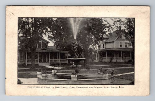 Lena IL-Illinois, Fountain At Play, Park, Antique, Vintage c1913 Postcard