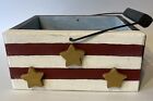 Patriotic Wooden Flag Box Gold Stars Wire & Wood Handle