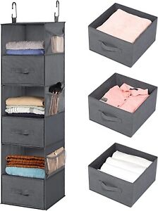 6-Shelf Hanging Closet Organizer w/3 Drawers & Side Pocket Foldable Cube Storage