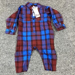The Tea Collection Infant Jumpsuit 6-9 Months Blue Red Plaid NEW