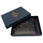 Polo Ralph Lauren Black Red Leather Wallet Slim Card Case Pony Logo Print $75