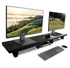 New ListingHCJ Large Dual Monitor Stand Riser, Solid Wood Desk Shelf with Rustic Black