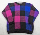 VTG Karen Scott Sweater Womens LG Mohair Blend Colorblock 80s Oversized Purple