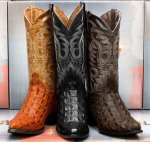Mens Crocodile Boots Rodeo Cowboy Western Back Cut Pattern Genuine Leather J Toe