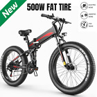500W Fat Tire Electric Bike,Adult 26'' Folding Bicycle Snow Beach Commute Ebike✅