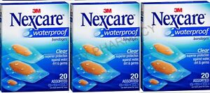 Nexcare Bandages CLEAR WATERPROOF Assorted Sizes 20ct ( 3 pack )