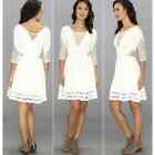 Free People Fit Flare Knit Skater Dress White Lace Mesh Cutout SMALL S Stretch