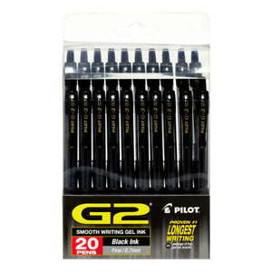 (20 pens per pack)Pilot G2 Retractable Gel Ink Pens, Fine Point, Black