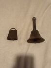 2 Antique Bells (Small Iron Cow Bell & Brass Musical Bell) Great Patina