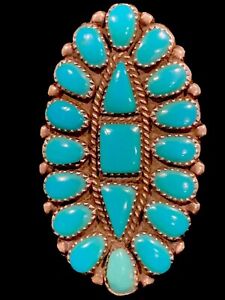 Old Pawn ZUNI Cluster RING Turquoise And Sterling Silver Size 10