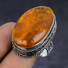 Natural Baltic Amber Gemstone 925 Sterling Silver Jewelry Ring Size 8.5 Gift U68