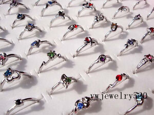 Wholesale Lots 10pcs Colorful Rhinestone Silver Tone Women/Girl's Rings FREE