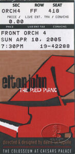 ELTON JOHN 2005 Red Piano Tour Unused Concert Ticket Caesar's Palace