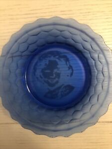 Shirley Temple Vintage Face Portrait Bowl Cobalt Blue Depression Glass  6.5