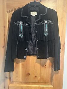 SCULLY - Black Suede Leather INDIAN Beaded Fringe Western S Jacket