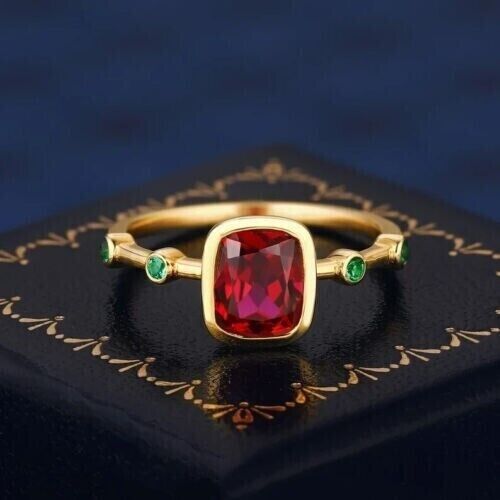 2Ct Emerald Lab Created Red Ruby Wedding Women's Ring 14K Yellow Gold Plated